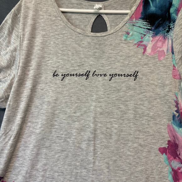 Ideology XXL Graphic Floral Tee Be Yourself Love Yourself Activewear Top Flowy - Picture 7 of 12
